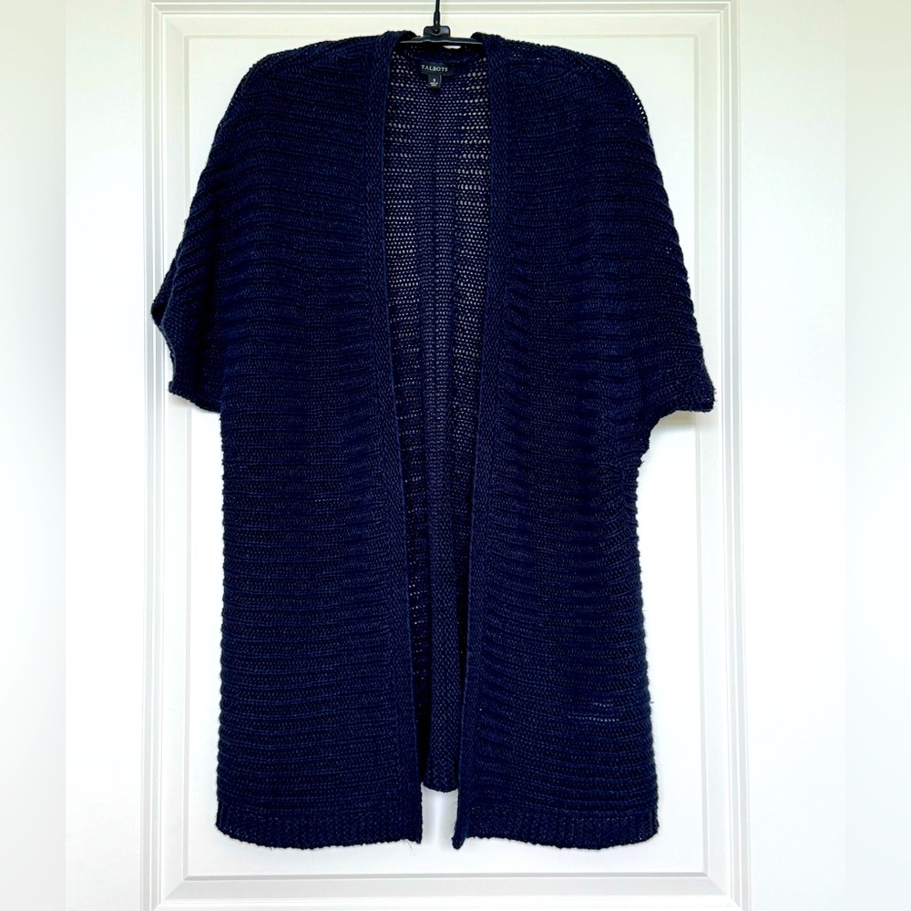 Talbots Open front 100% Linen Cardigan Sweater - Navy Blue - Small